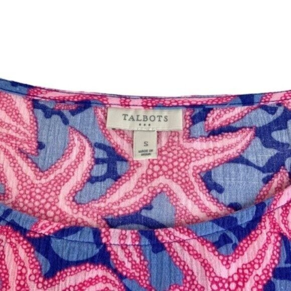 Talbots Lightweight Coastal Starfish Mini Dress Nautical Pink Blue - Picture 3 of 6